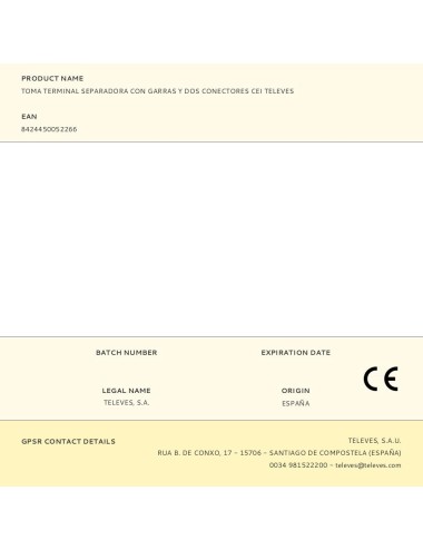 Toma terminal separadora con garras y dos conectores cei televes