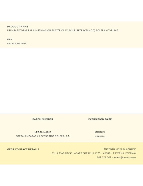 Prensaestopas para instalacion electrica m16x1,5 (retractilado) solera kit-pl16g