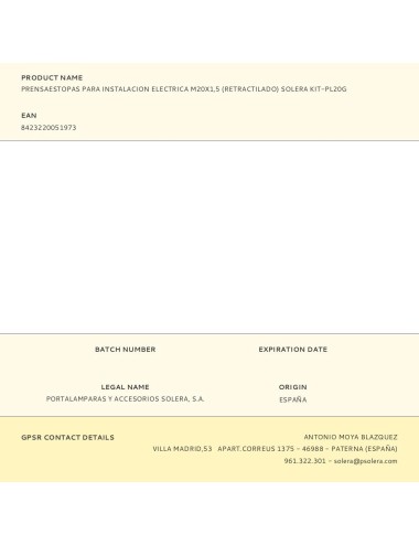 Prensaestopas para instalacion electrica m20x1,5 (retractilado) solera kit-pl20g