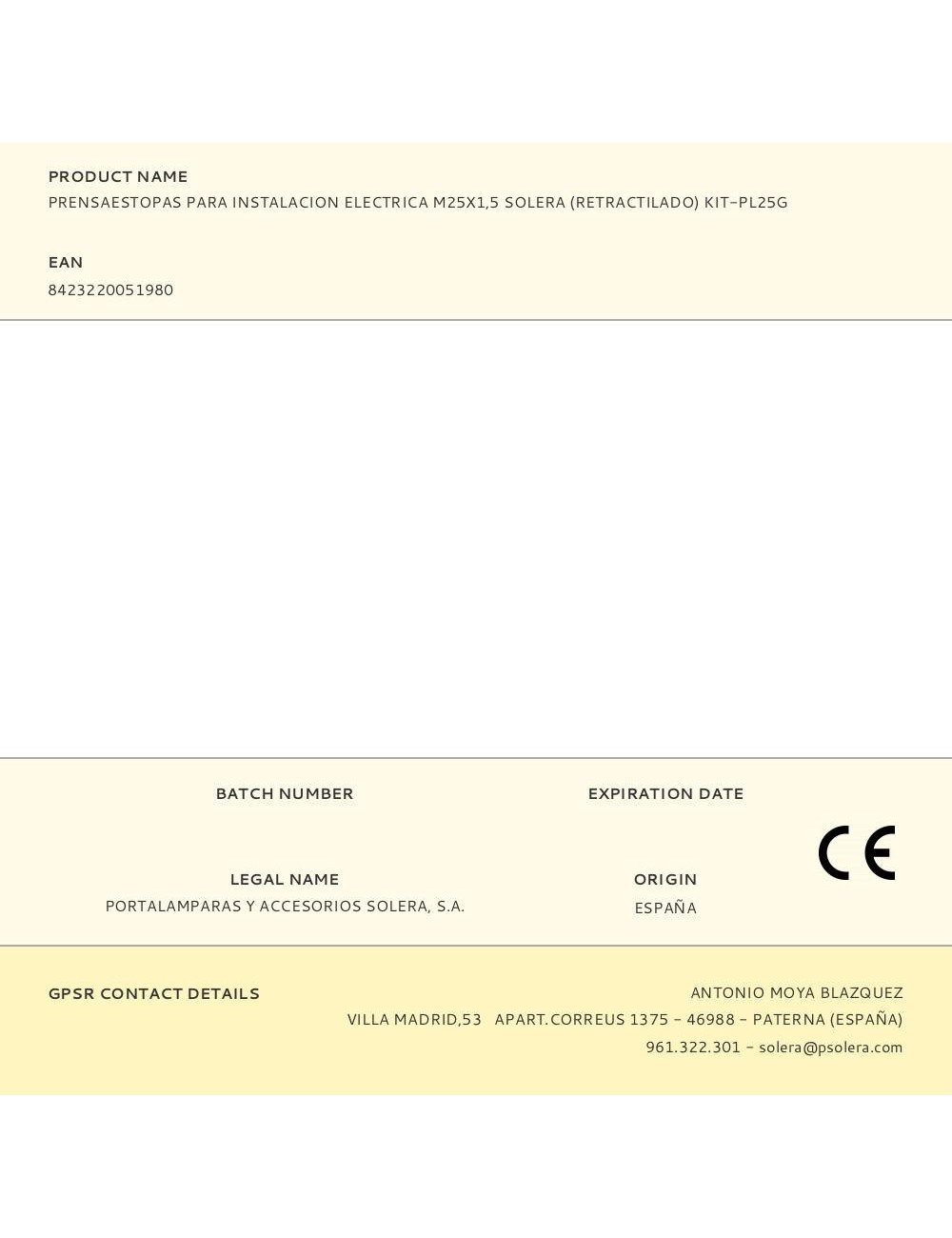 Prensaestopas para instalacion electrica m25x1,5 solera (retractilado) kit-pl25g