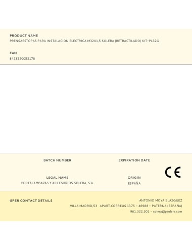 Prensaestopas para instalacion electrica m32x1,5 solera (retractilado) kit-pl32g