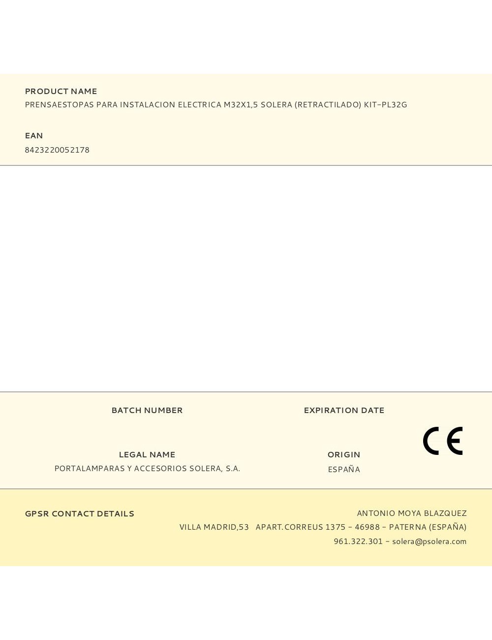 Prensaestopas para instalacion electrica m32x1,5 solera (retractilado) kit-pl32g