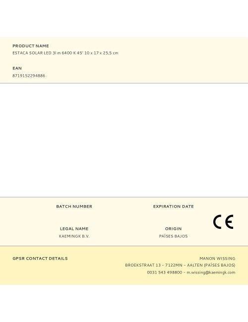 Estaca solar led 3l m 6400 k 45° 10 x 17 x 25,5 cm