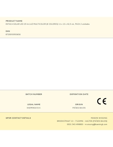 Estaca solar led 25 lm luz multicolor (8 colores) 11 x 13 x 42,5 cm, pack 2 unidades