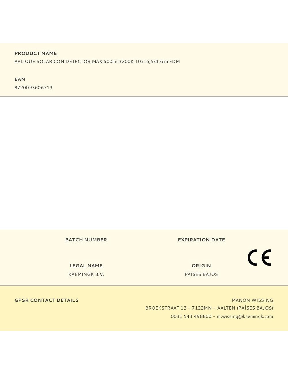 Aplique solar con detector max 600lm 3200k 10x16,5x13cm edm
