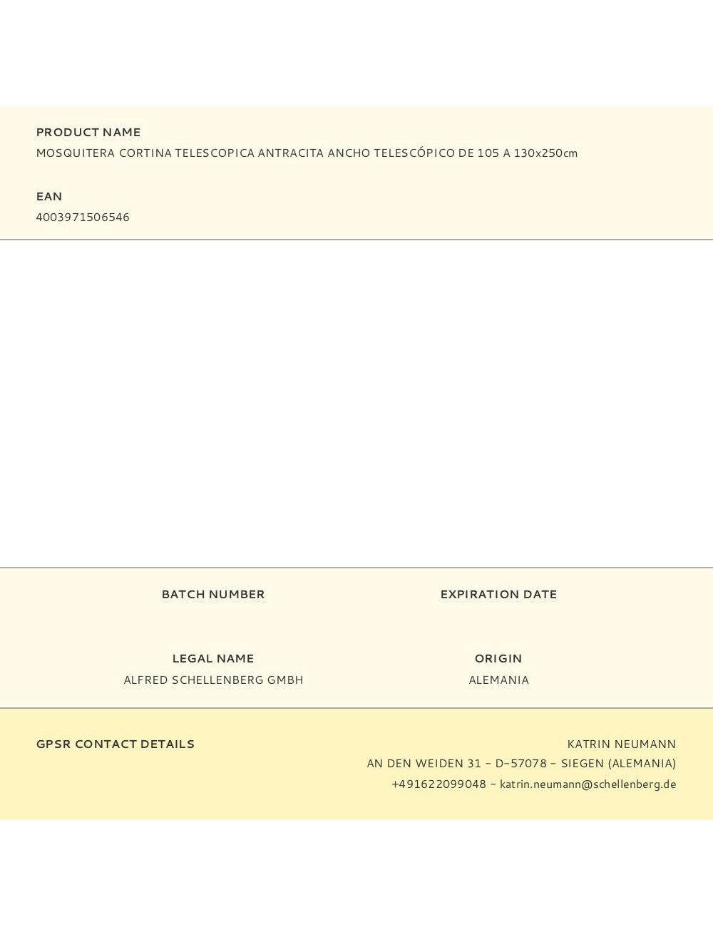 Mosquitera cortina telescópica antracita ancho telescópico de 105 a 130 x 250 cm