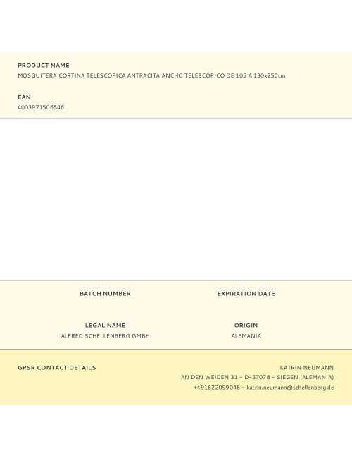 Mosquitera cortina telescópica antracita ancho telescópico de 105 a 130 x 250 cm