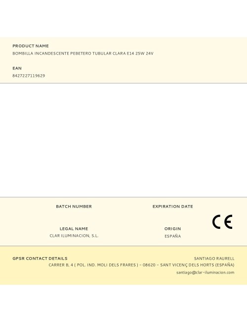 Bombilla incandescente pebetero tubular clara e14 25w 24v