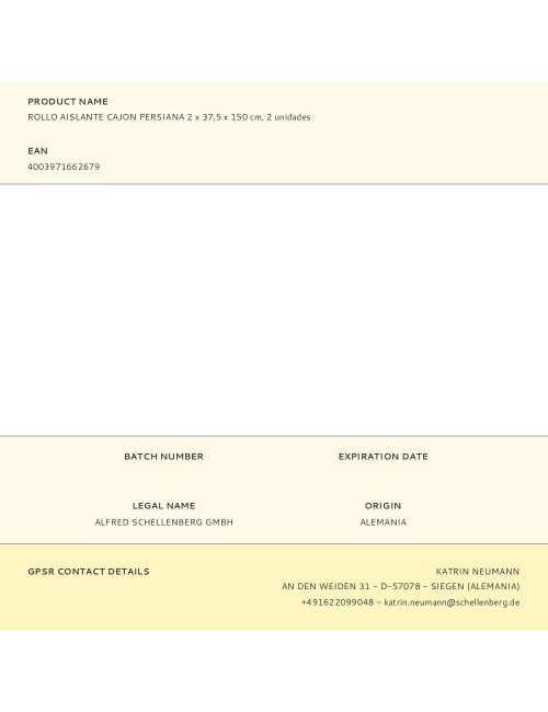 Rollo aislante cajon persiana 2 x 37,5 x 150 cm, 2 unidades