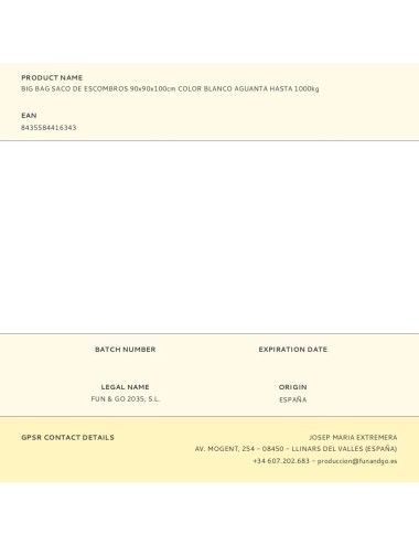 Big bag saco de escombros 90x90x100cm color blanco aguanta hasta 1000kg