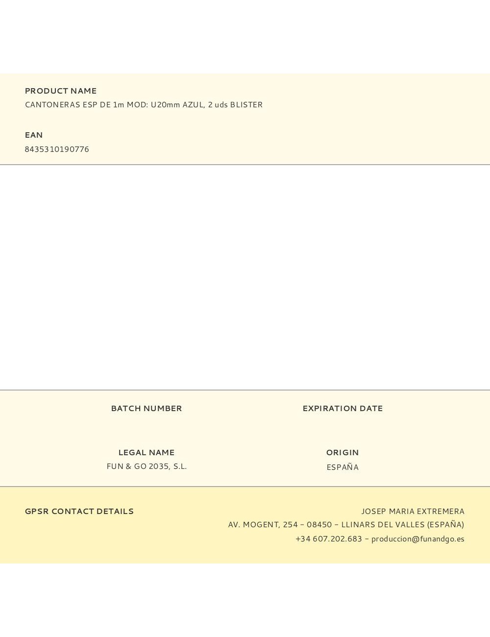 Cantoneras esp de 1m mod: u20mm azul, 2 uds blister