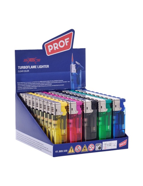 Encendedor modelo transparente llama roja 8x2,5x1cm colores surtidos recargable