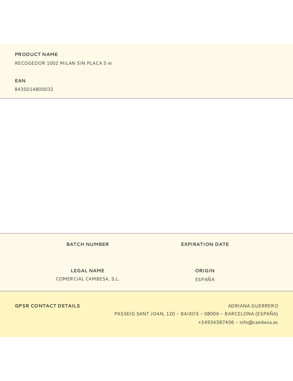 Recogedor 1002 milan sin placa 5 m