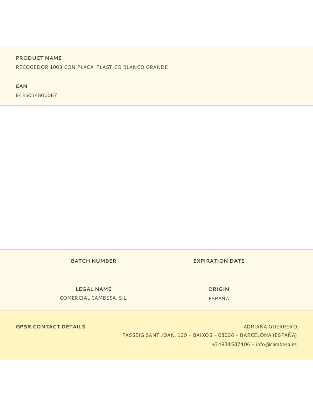 Recogedor 1003 con placa plastico blanco grande