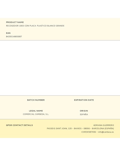 Recogedor 1003 con placa plastico blanco grande