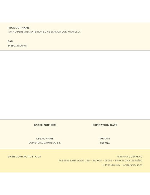 Torno persiana exterior 50 kg blanco con manivela