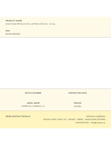 Disco 9302 metalico 60 x 18 para cinta 18 - 22 mm