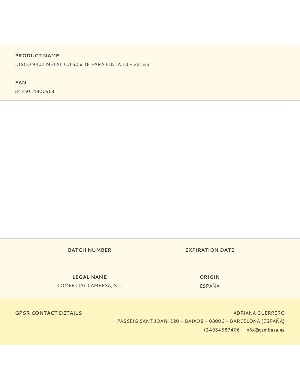 Disco 9302 metalico 60 x 18 para cinta 18 - 22 mm