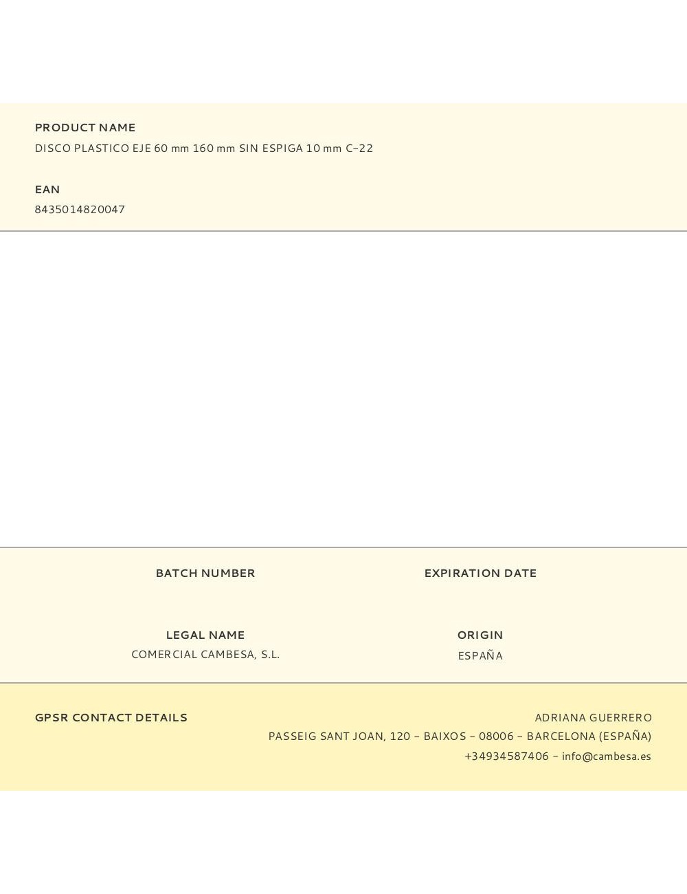 Disco plastico eje 60 mm 160 mm sin espiga 10 mm c-22