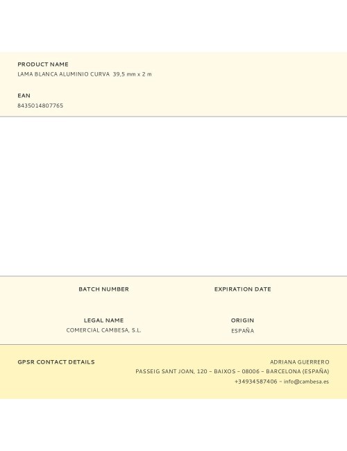 Lama blanca aluminio curva 39,5 mm x 2 m