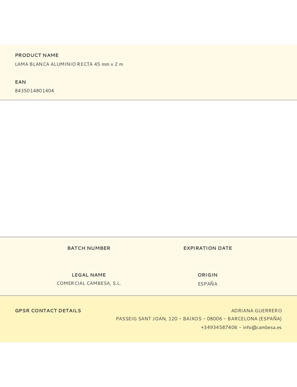 Lama blanca aluminio recta 45 mm x 2 m