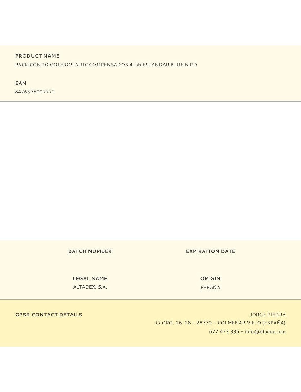 Pack con 10 goteros autocompensados 4 l/h estandar blue bird