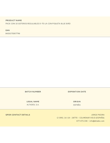 Pack con 10 goteros regulables 0-70 l/h con piqueta blue bird