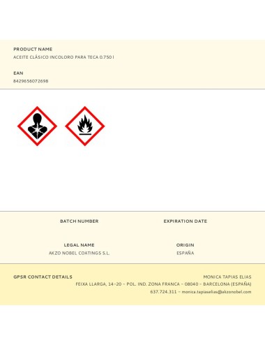 Aceite clásico para teca incoloro 750 ml