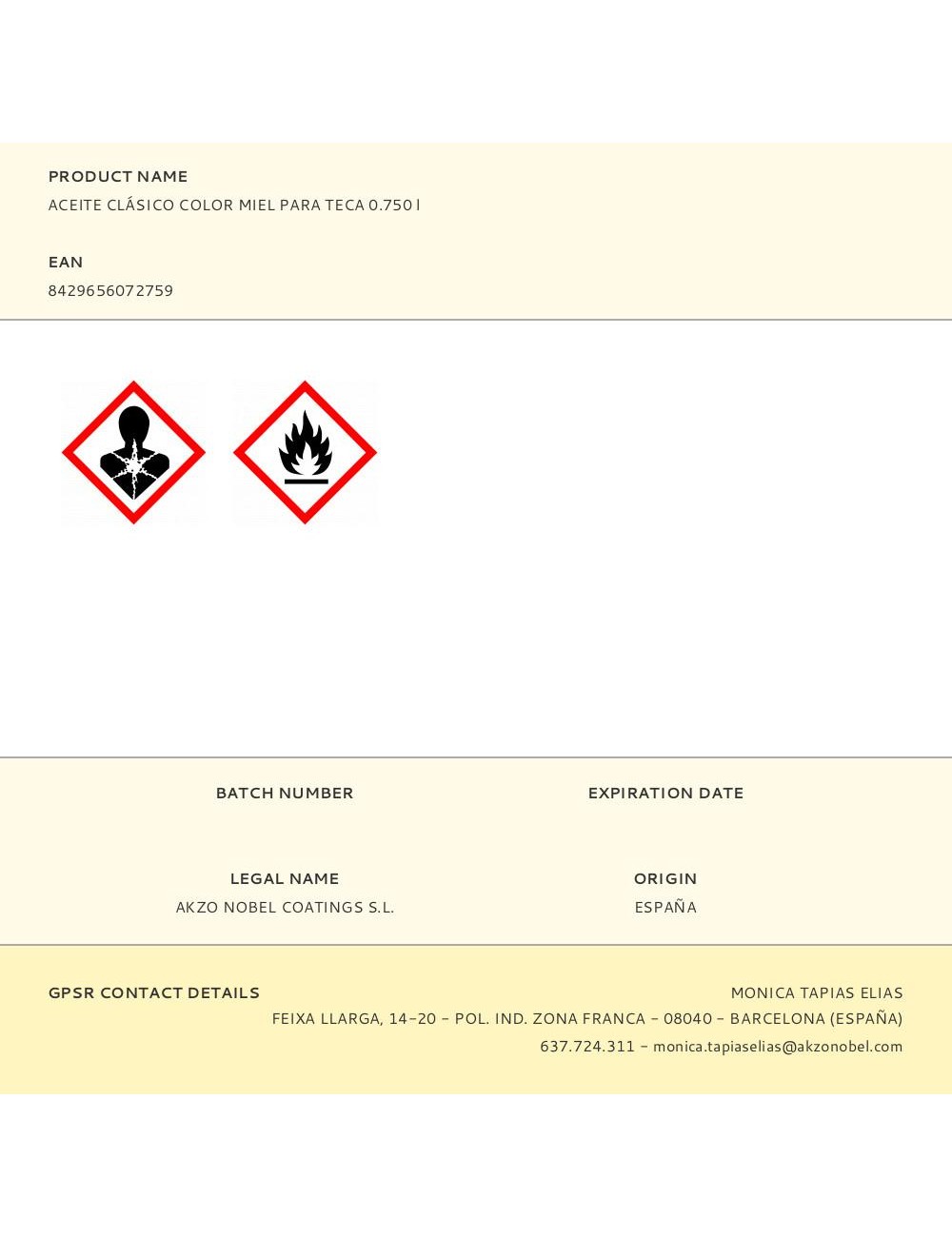 Aceite clásico para teca color miel 750 ml