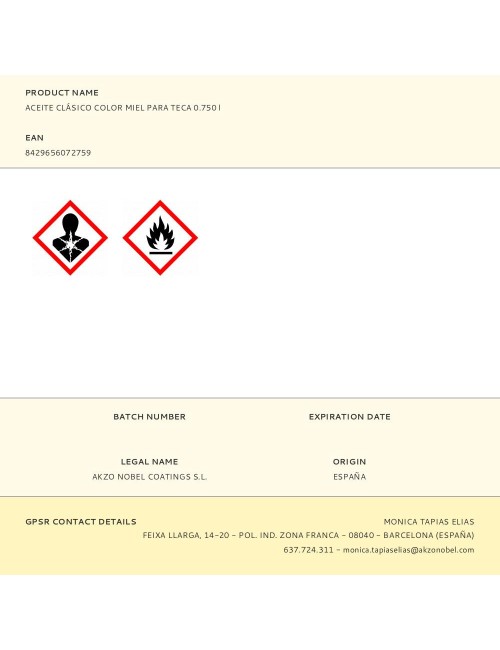 Aceite clásico para teca color miel 750 ml