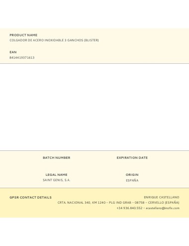 Colgador de acero inoxidable 3 ganchos (blister)