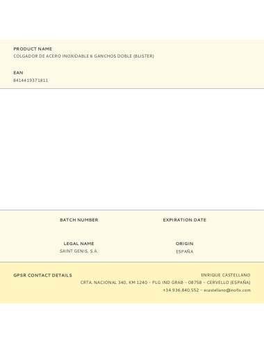 Colgador de acero inoxidable 6 ganchos doble (blister)