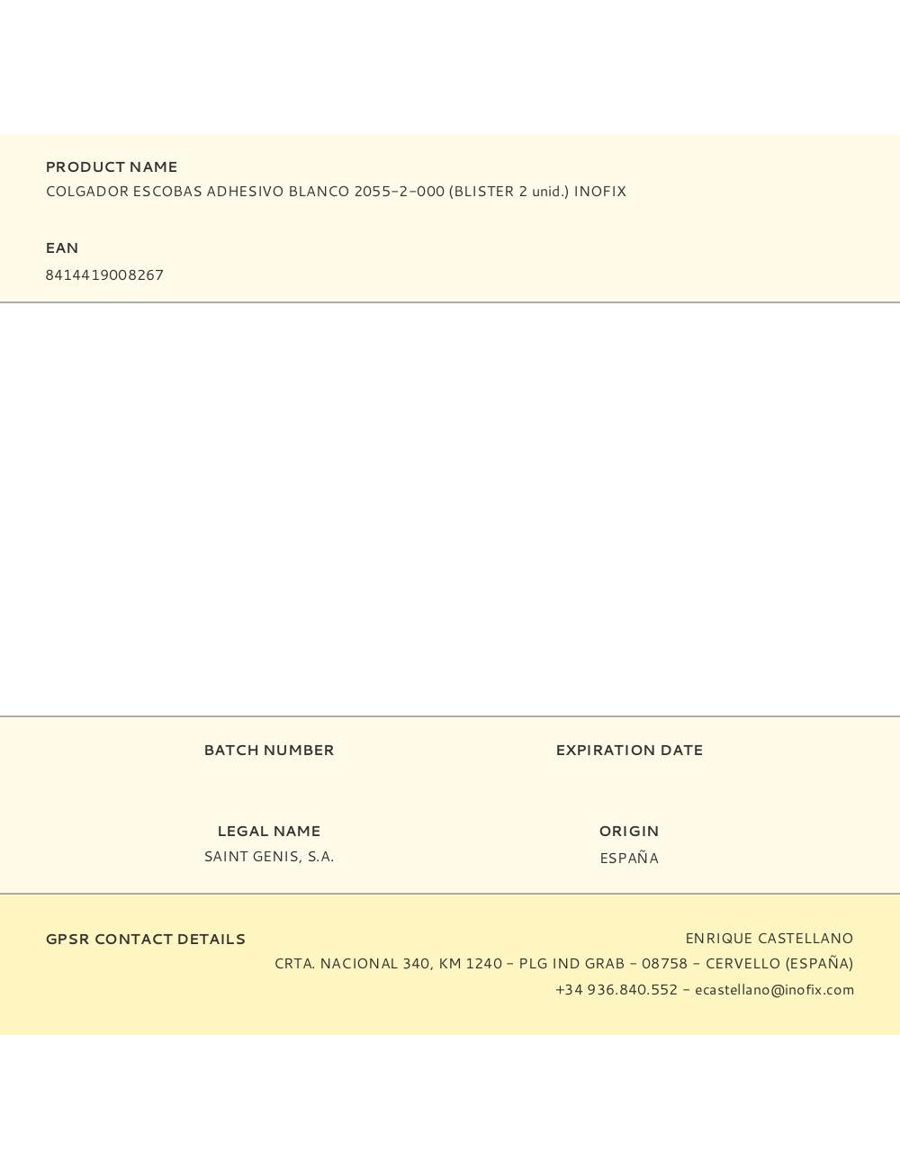 Colgador escobas adhesivo blanco 2055-2-000 (blister 2 unid.) inofix