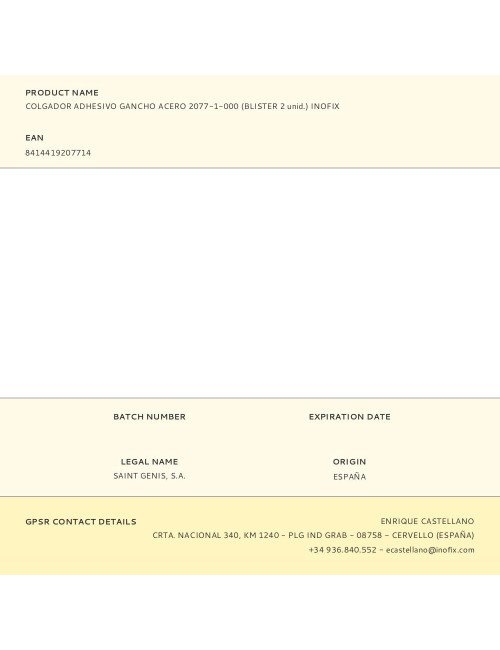 Colgador adhesivo gancho acero 2077-1-000 (blister 2 unid.) inofix