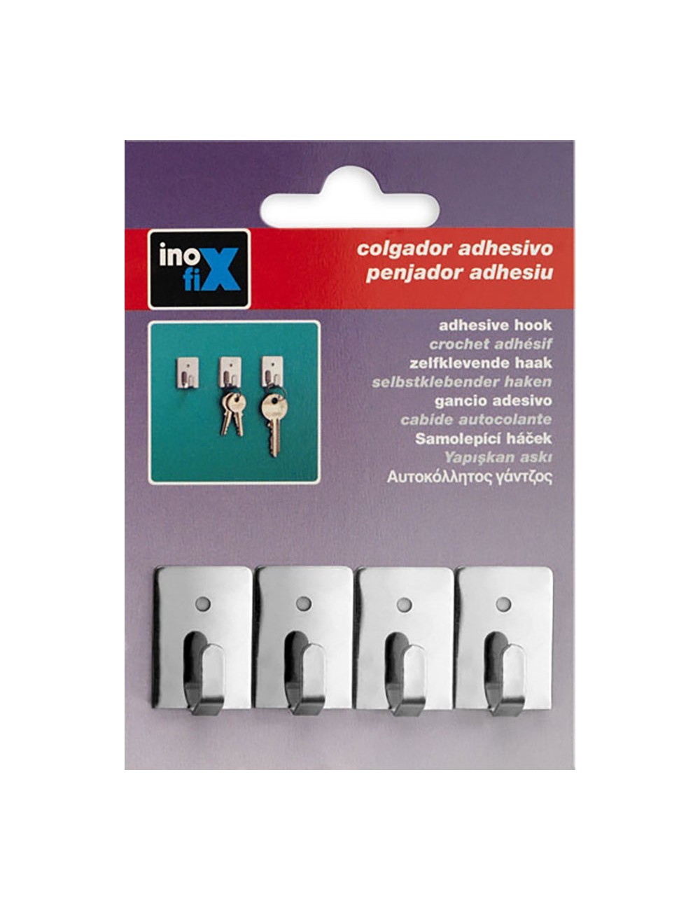 Colgador adhesivo acero 2019-1-001 (blister 4 unid.) inofix