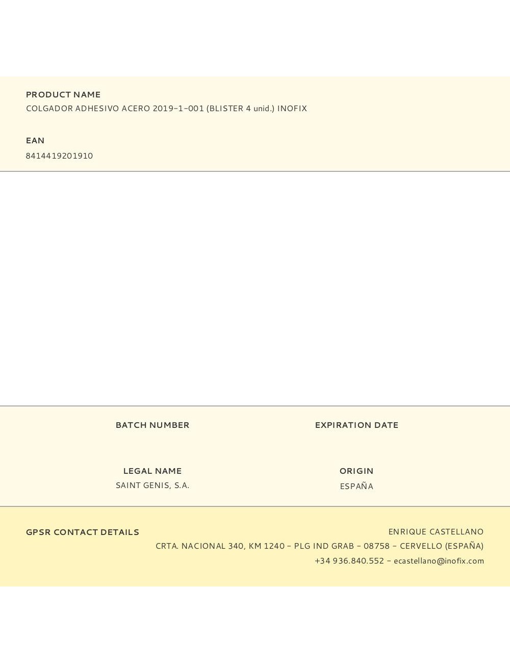 Colgador adhesivo acero 2019-1-001 (blister 4 unid.) inofix