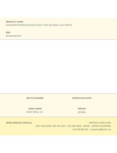 Colgador adhesivo blanco 2019-2-001 (blister 4 unid.) inofix