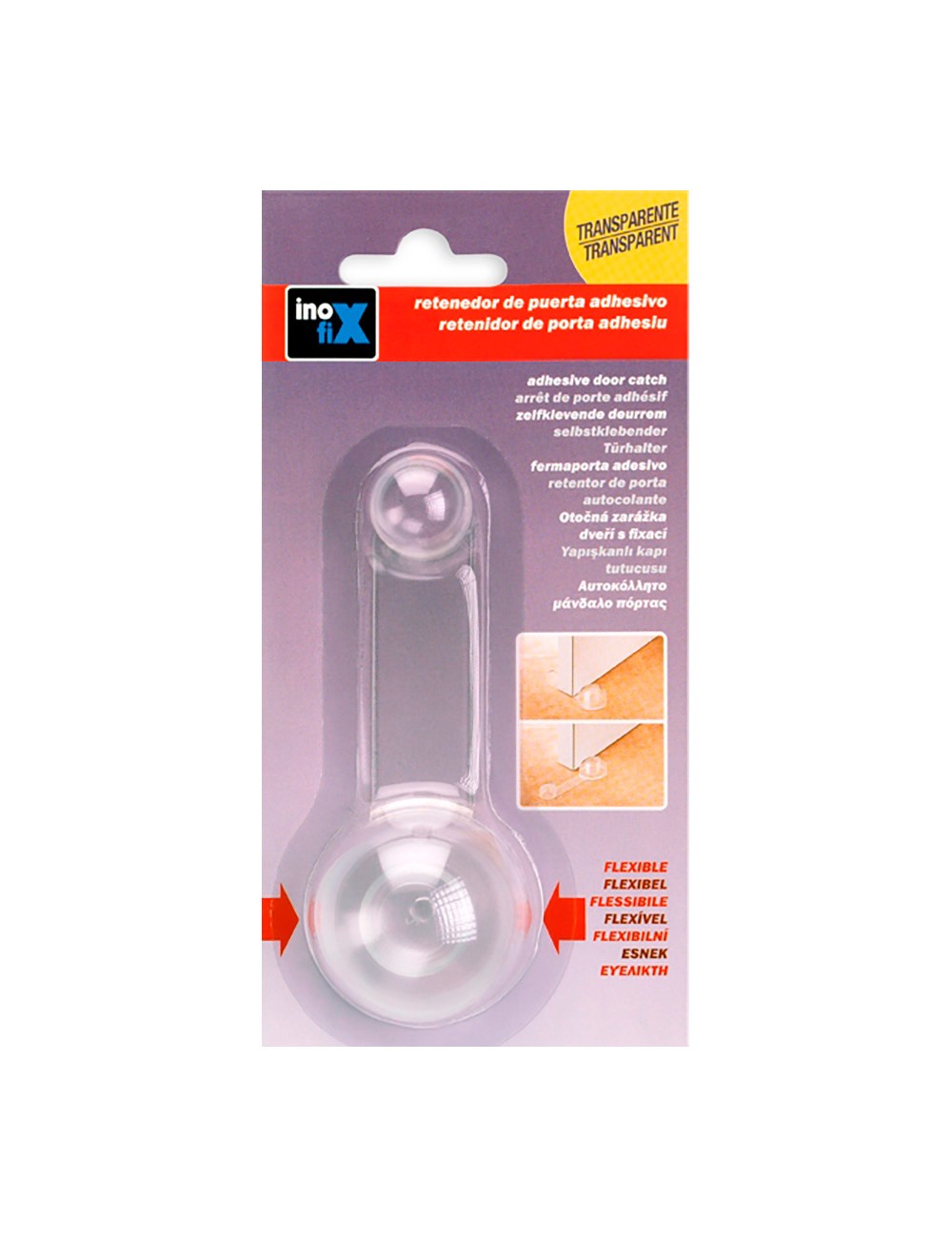 Tope retenedor giratorio adhesivo transparente (blister) inofix