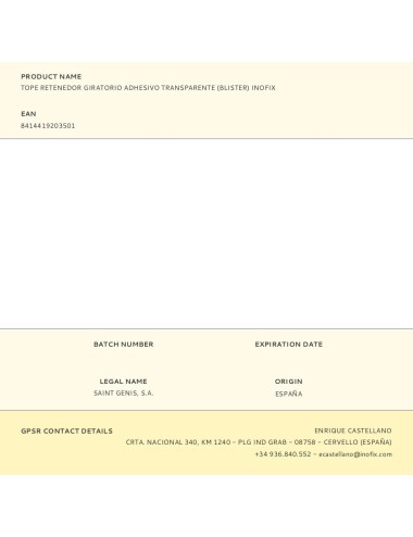 Tope retenedor giratorio adhesivo transparente (blister) inofix