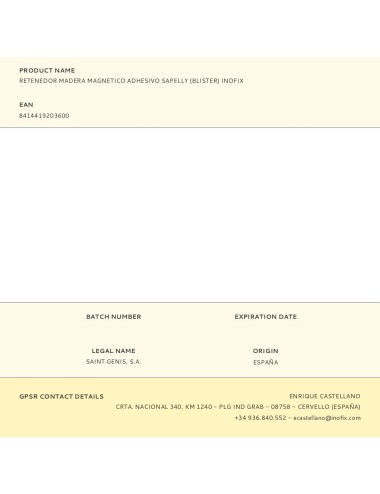 Retenedor madera magnetico adhesivo sapelly (blister) inofix