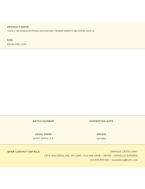 Tope y retenedor pinza adhesivos transparente (blister) inofix