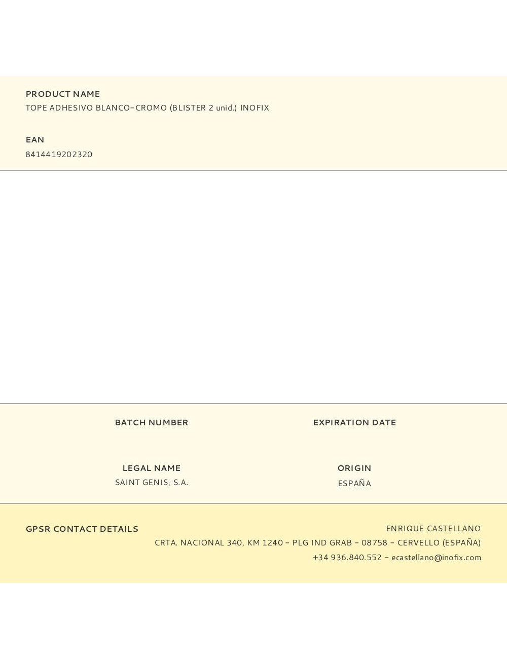 Tope adhesivo blanco-cromo (blister 2 unid.) inofix