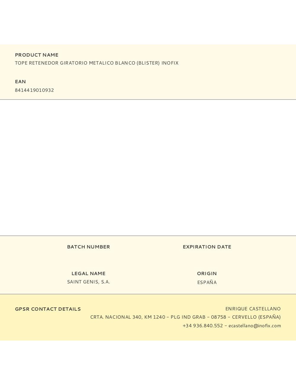 Tope retenedor giratorio metalico blanco (blister) inofix