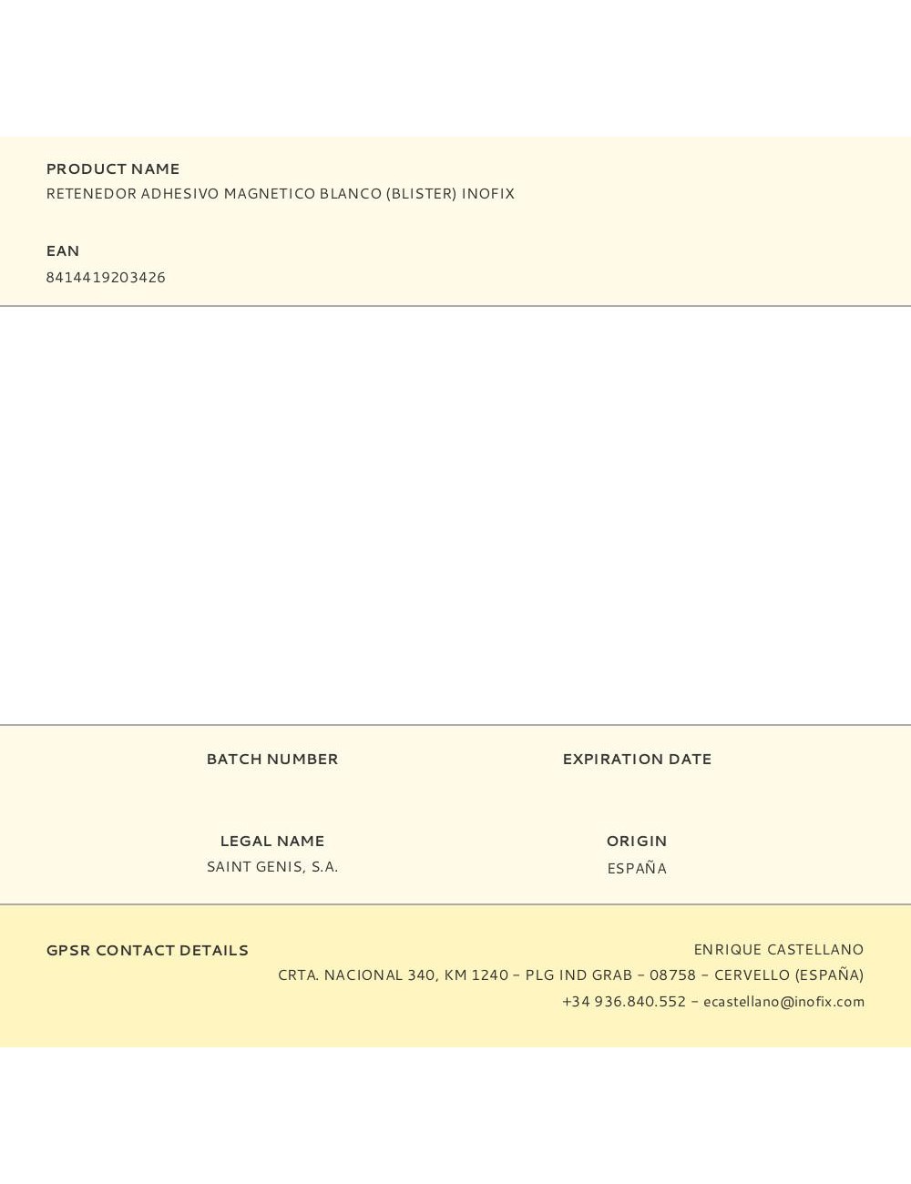 Retenedor adhesivo magnetico blanco (blister) inofix