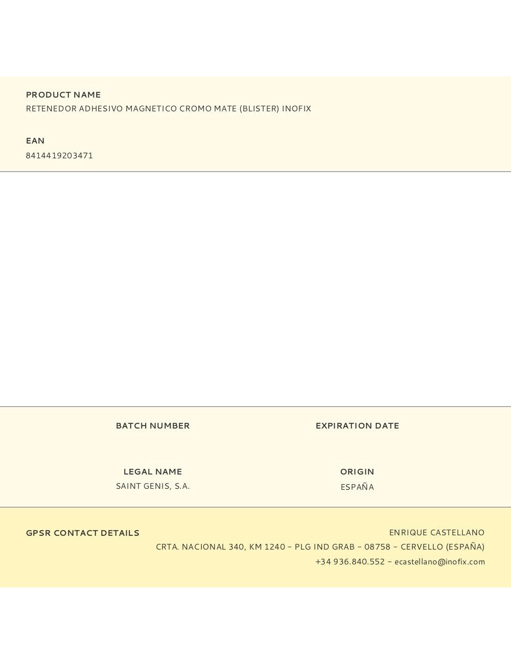 Retenedor adhesivo magnetico cromo mate (blister) inofix