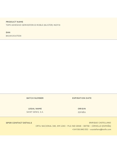 Tope adhesivo semiesferico roble (blister) inofix