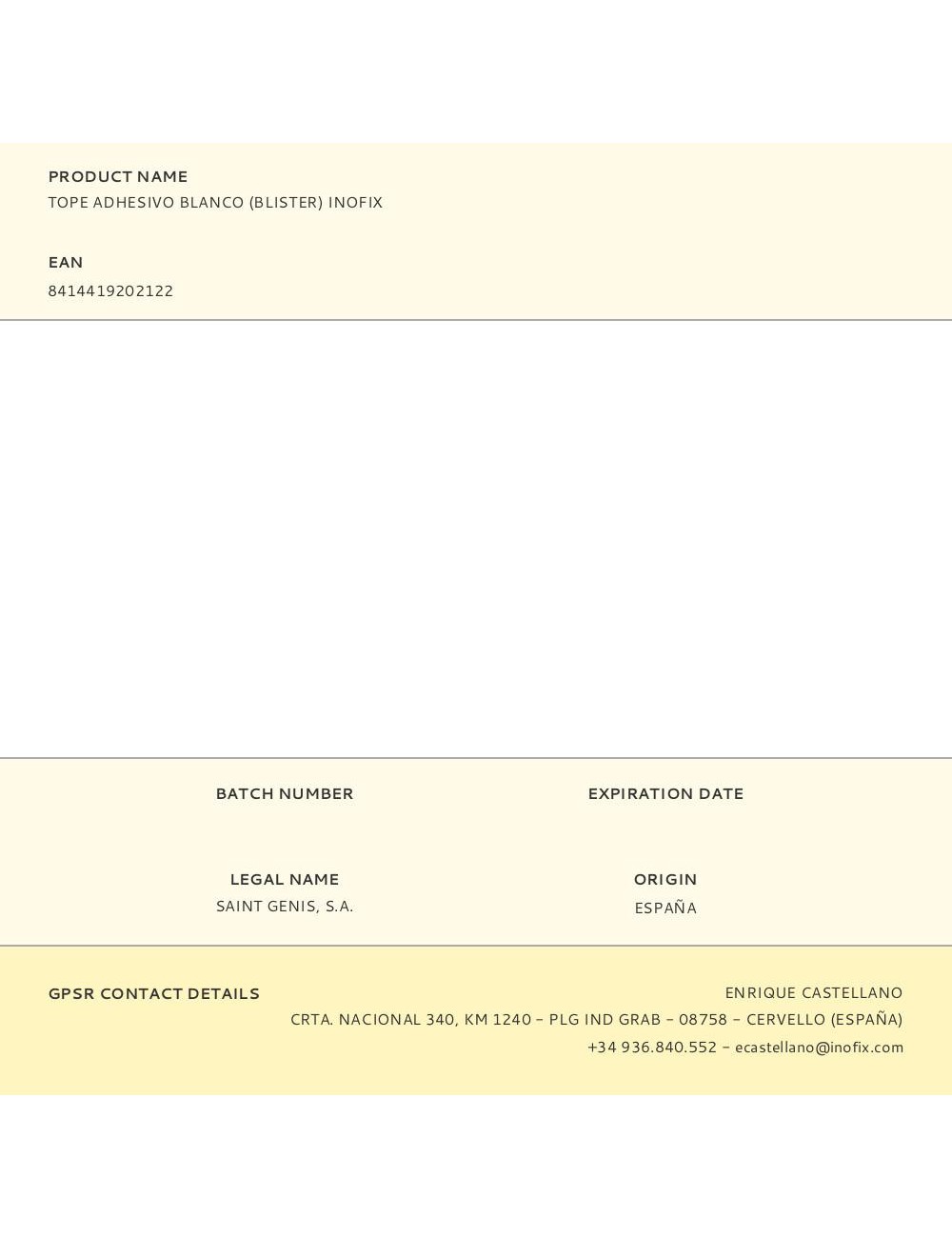 Tope adhesivo blanco (blister) inofix