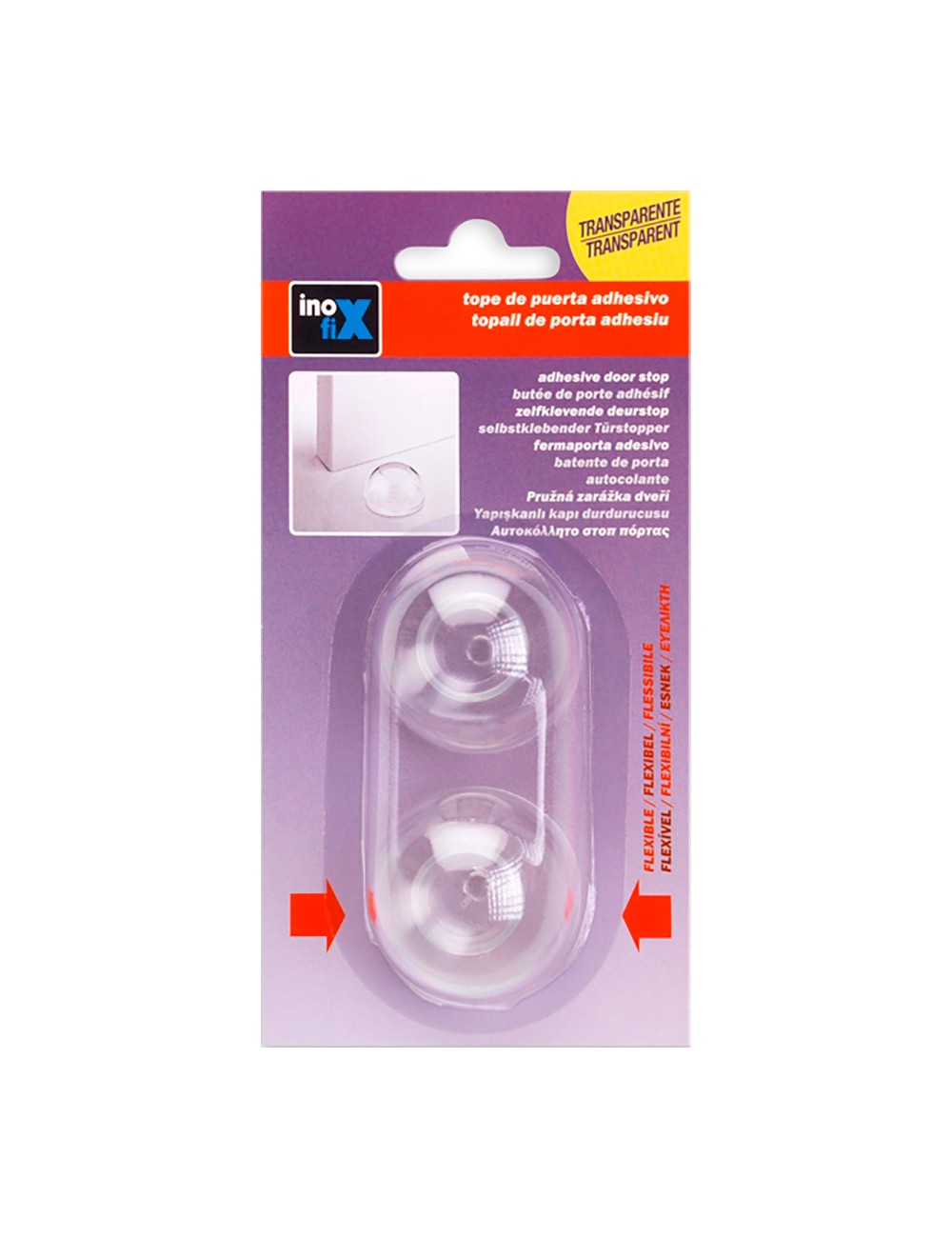 Tope adhesivo flexible transparente (blister 2 unid.) inofix