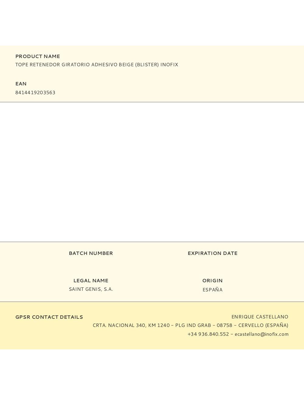 Tope retenedor giratorio adhesivo beige (blister) inofix