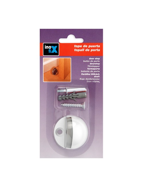 Tope puerta metalico con tornillo blanco (blister) inofix